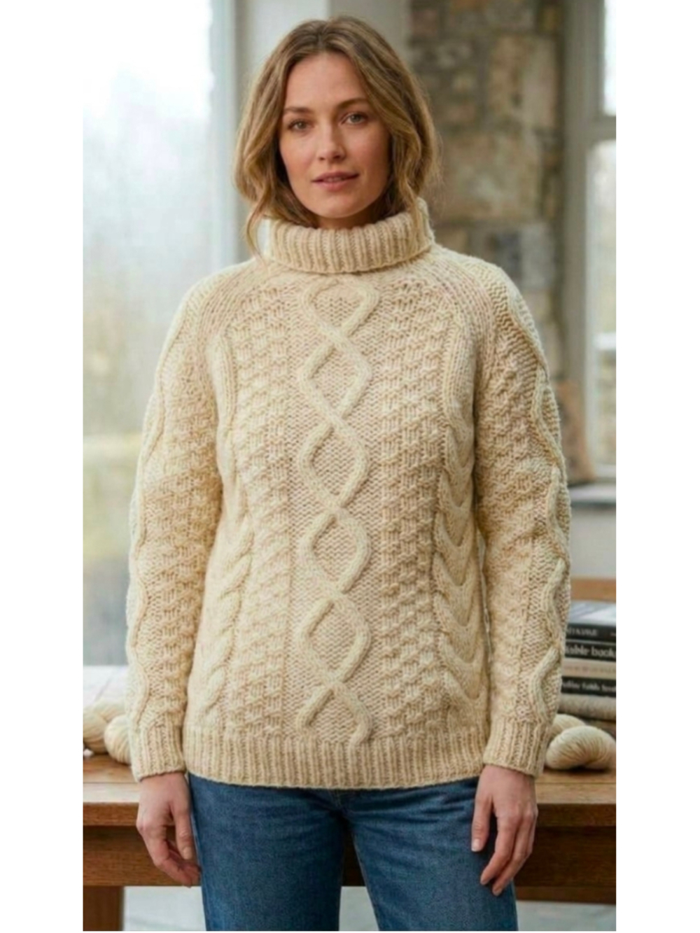 Vtg Sweater Bee by Banff Chunky Wool Fisherman Turtleneck Size S